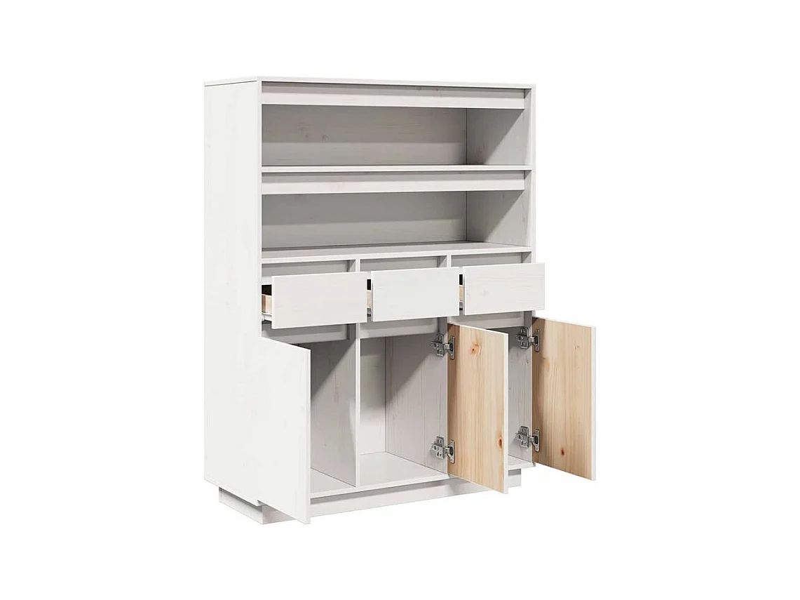Buffet haut en bois de pin massif blanc - Polyvalent et sobre