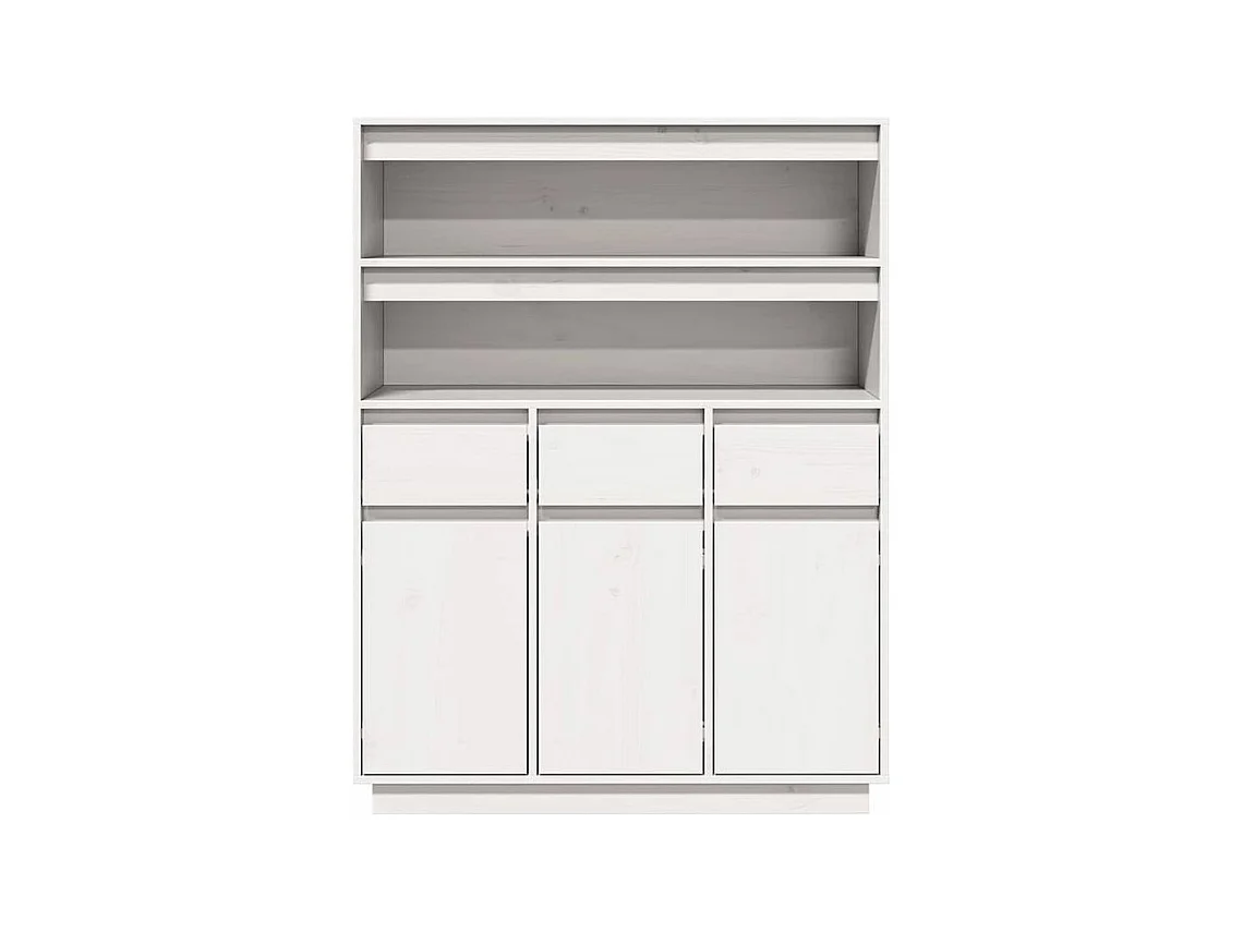 Buffet haut en bois de pin massif blanc - Polyvalent et sobre