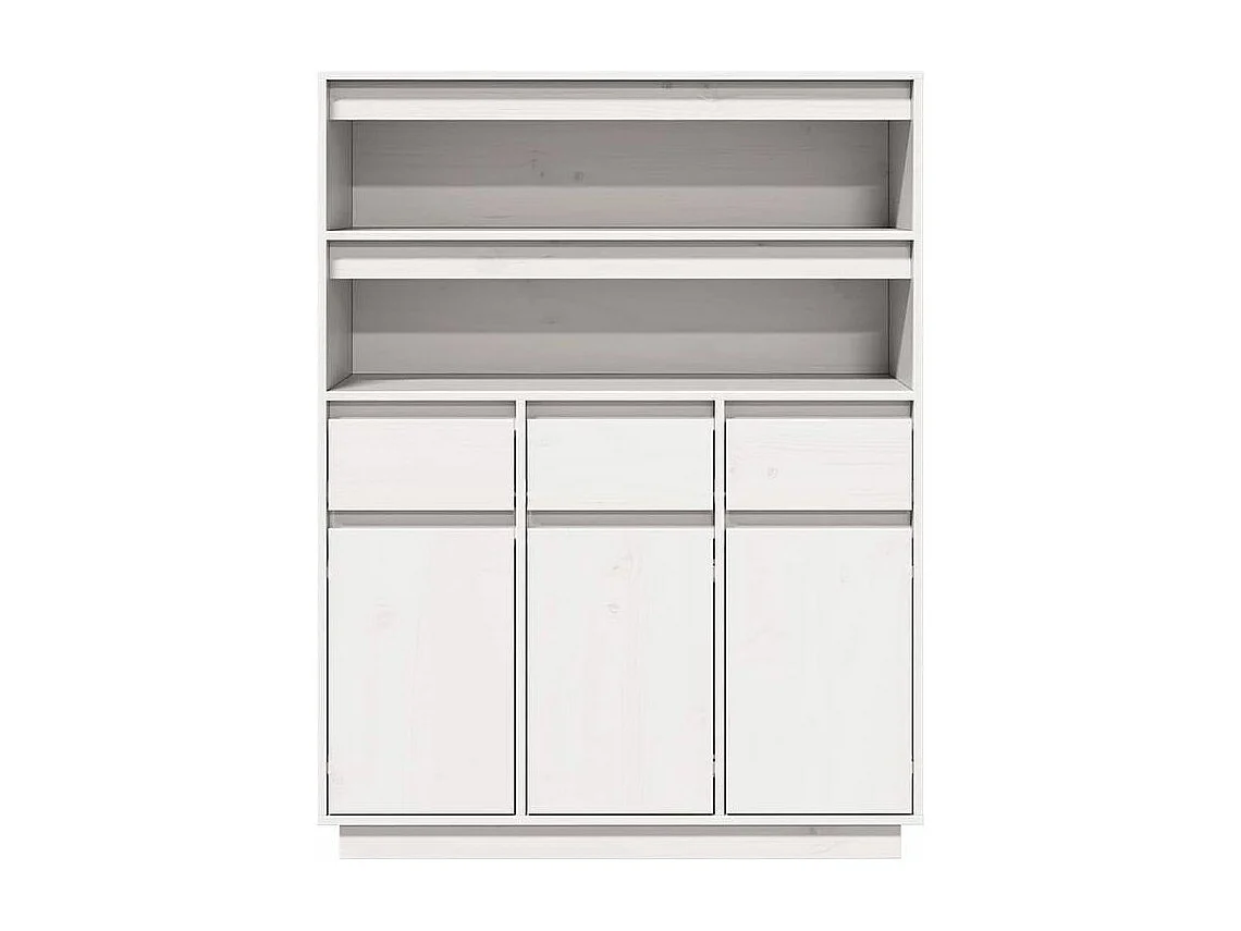 Buffet haut en bois de pin massif blanc - Polyvalent et sobre