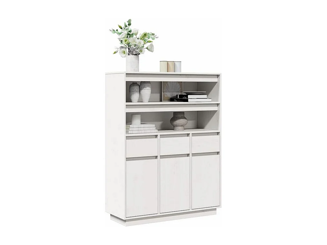 Buffet haut en bois de pin massif blanc - Polyvalent et sobre