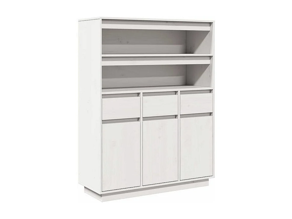 Buffet haut en bois de pin massif blanc - Polyvalent et sobre