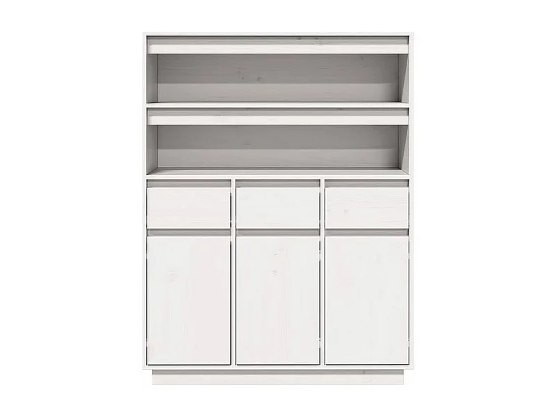 Buffet haut en bois de pin massif blanc - Polyvalent et sobre