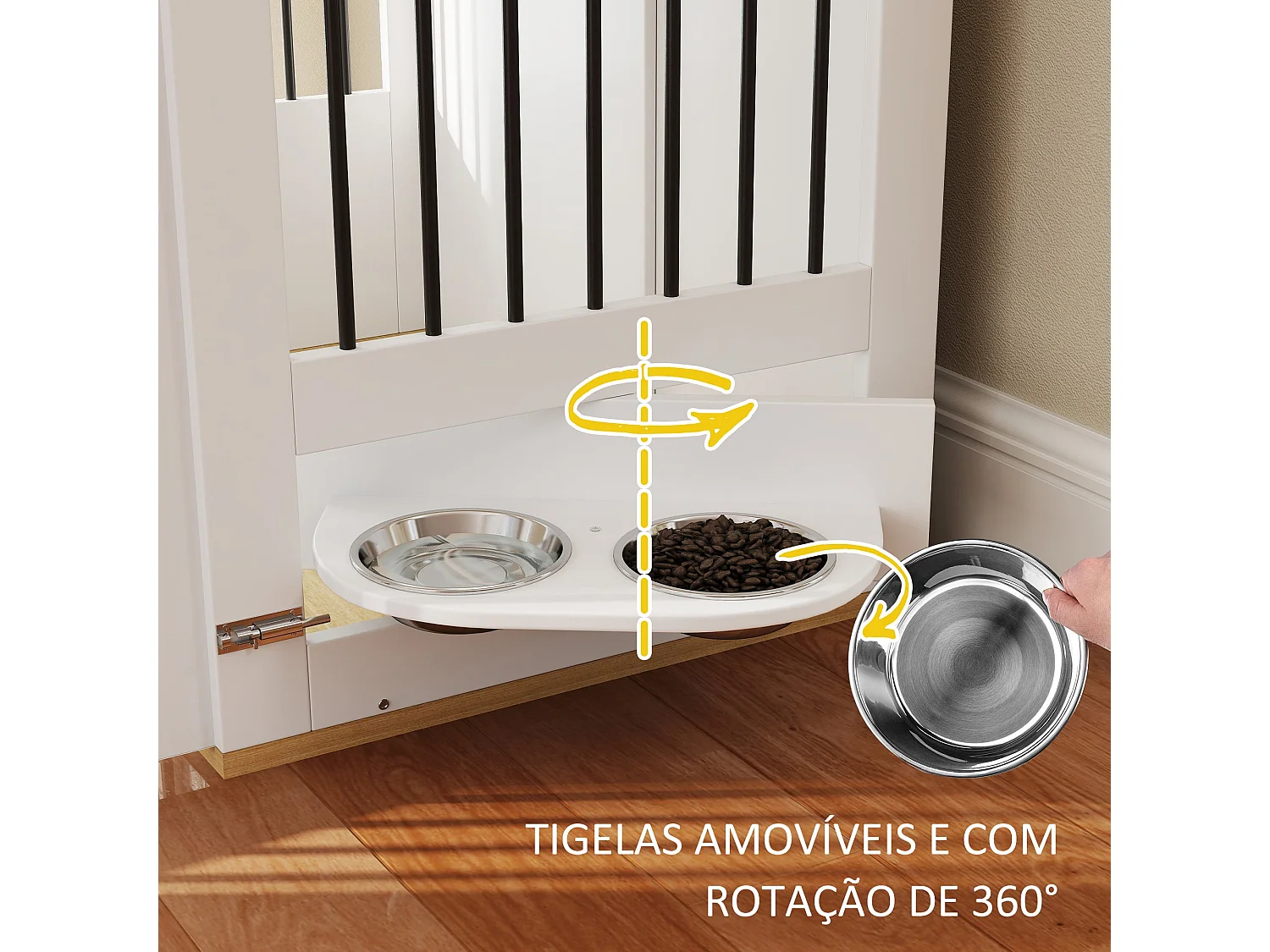 PawHut Gaiola para Cães Médios com Mesa Auxiliar e Comedouro Giratório 2 Tigelas Antiderrapantes 80x55x71,5 cm Branco