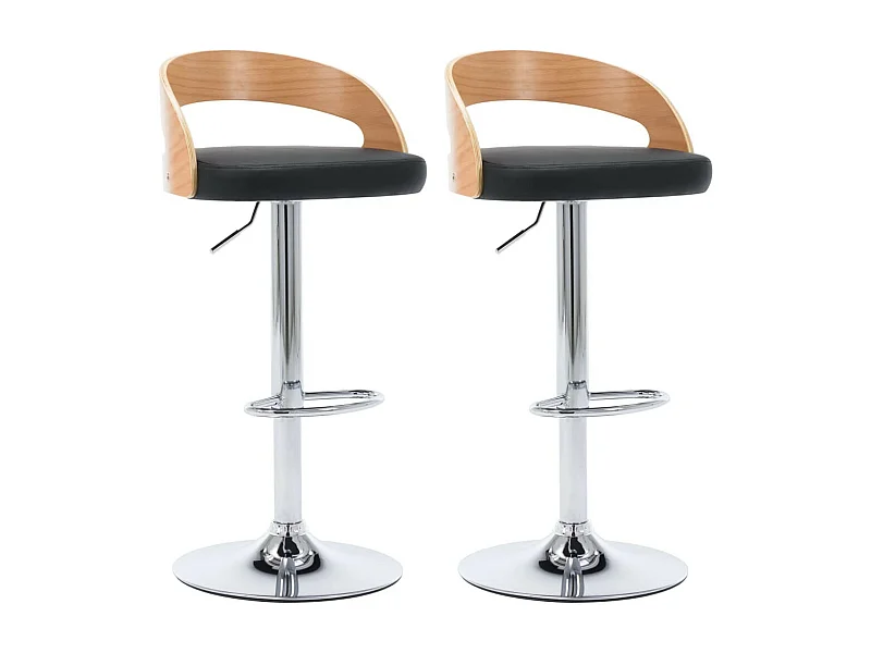 Chaise de bar bois clair et simili cuir noir Karmi - Lot de 2