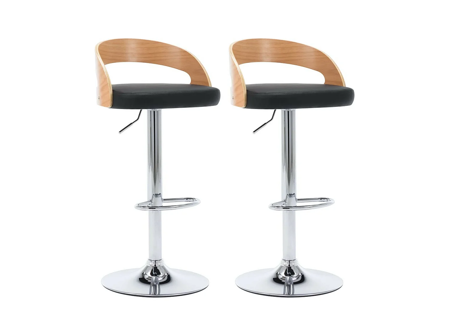 Chaise de bar bois clair et simili cuir noir Karmi - Lot de 2