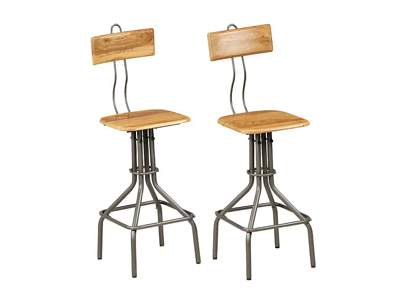 Chaise de bar teck recyclé et pieds métal gris Vinka - Lot de 2