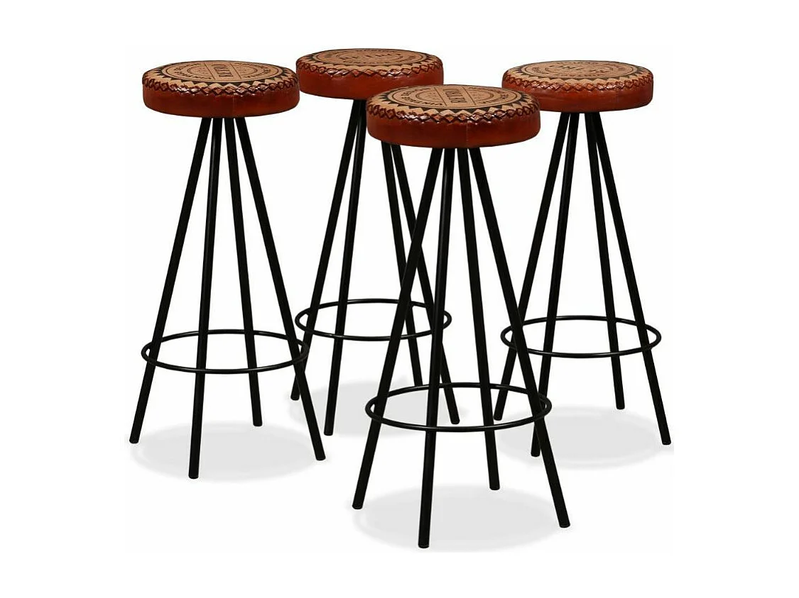 Tabouret cuir marron imprimé et pieds métal noir Eal - Lot de 4