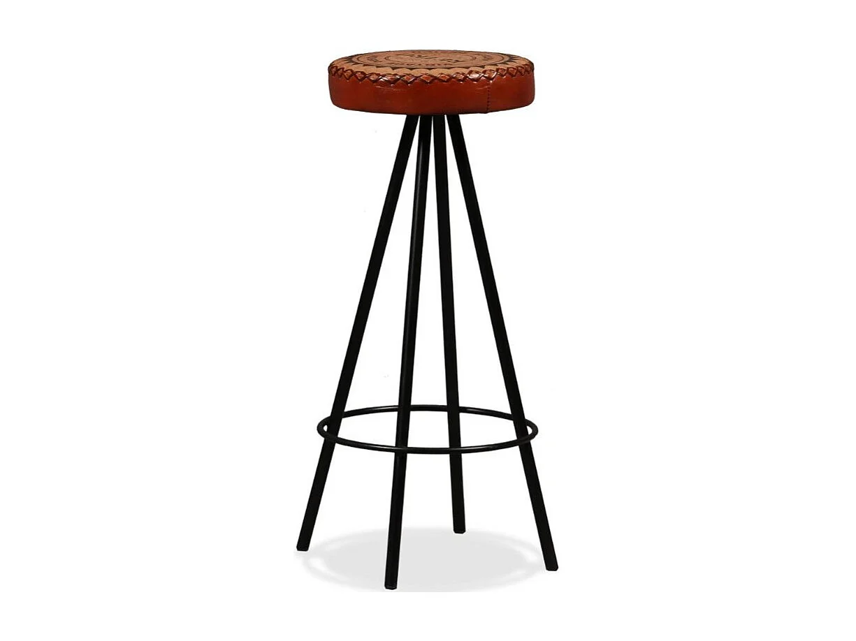 Tabouret cuir marron imprimé et pieds métal noir Eal - Lot de 4