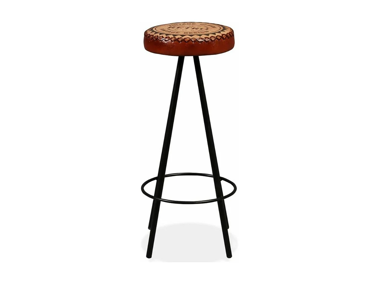 Tabouret cuir marron imprimé et pieds métal noir Eal - Lot de 4