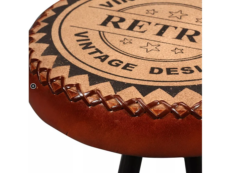 Tabouret cuir marron imprimé et pieds métal noir Eal - Lot de 4