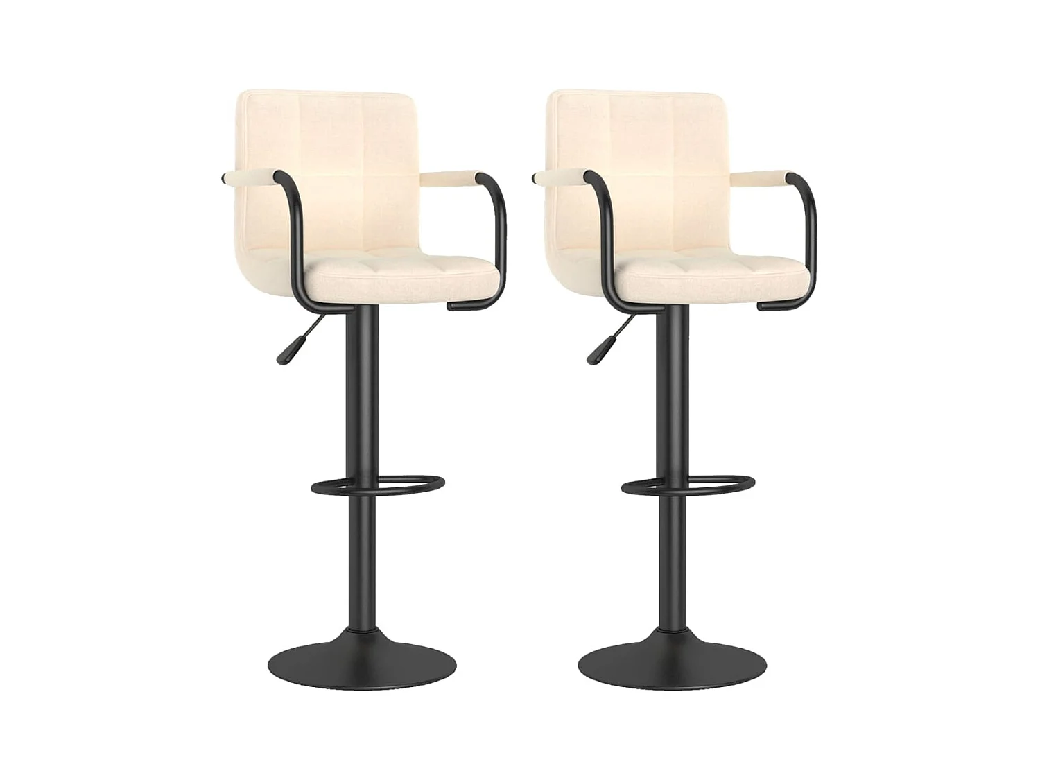 Tabouret capitonné tissu beige clair avec accoudoir et pied acier noir Volka - Lot de 2