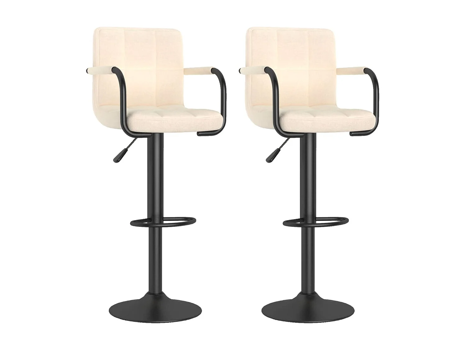 Tabouret capitonné tissu beige clair avec accoudoir et pied acier noir Volka - Lot de 2