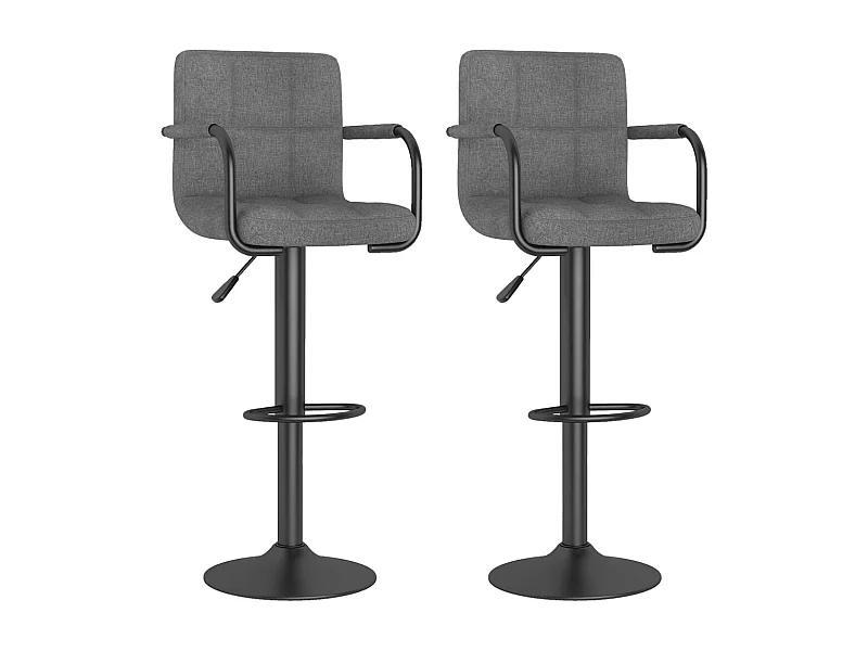 Tabouret capitonné tissu gris clair avec accoudoir et pied acier noir Volka - Lot de 2