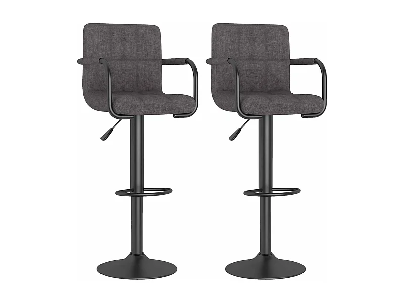 Tabouret capitonné tissu gris taupe avec accoudoir et pied acier noir Volka - Lot de 2