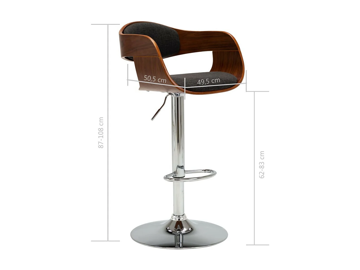 Chaise de bar Gris Bois courbé et tissu