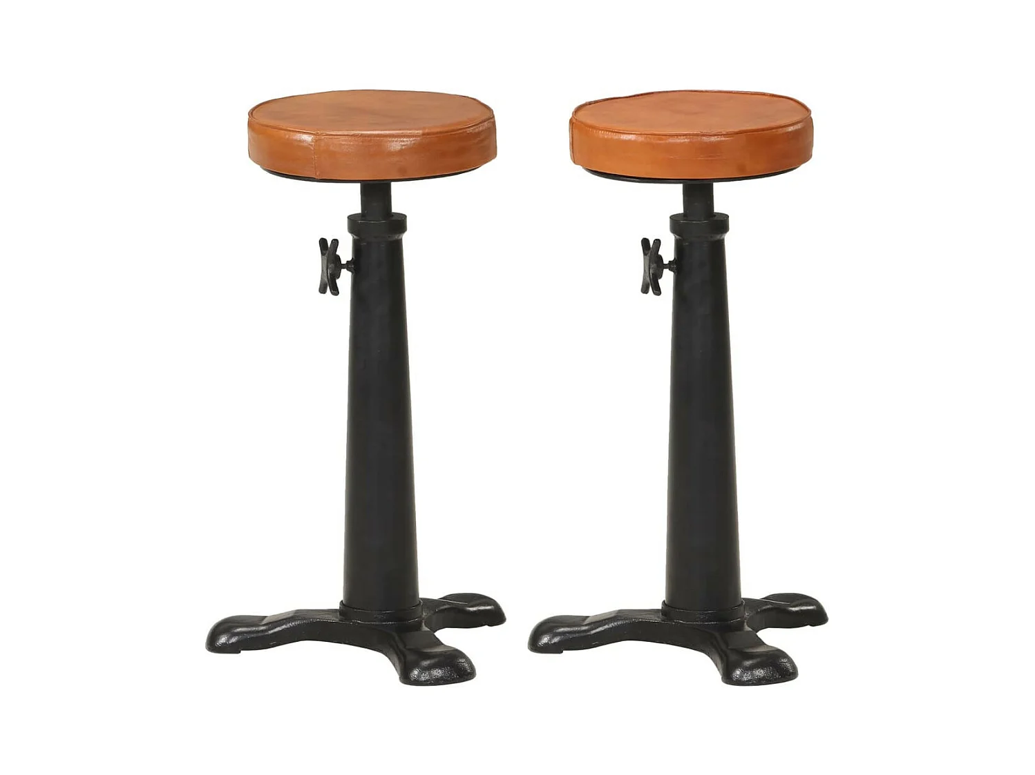 Tabourets de bar 2 pcs Marron Cuir véritable et fonte