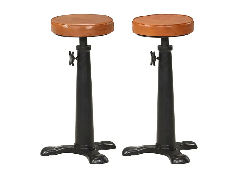 Tabourets de bar 2 pcs Marron Cuir véritable et fonte