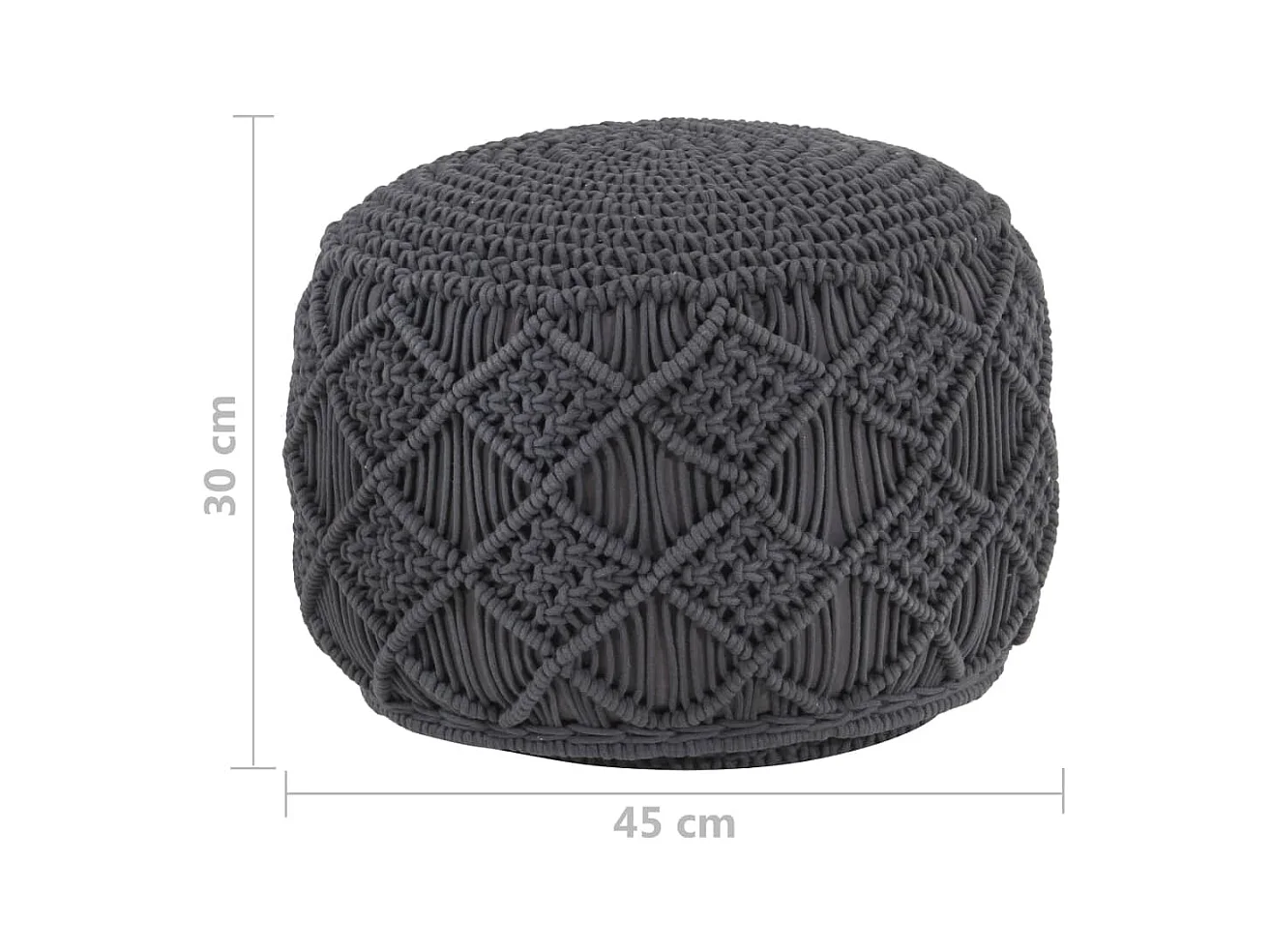 Pouf fait à la main en macramé Anthracite 45x30 Coton 2