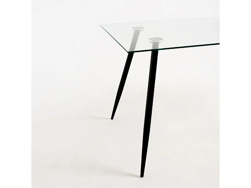 Table verre trempé et pieds métal noir Barrio 125cm