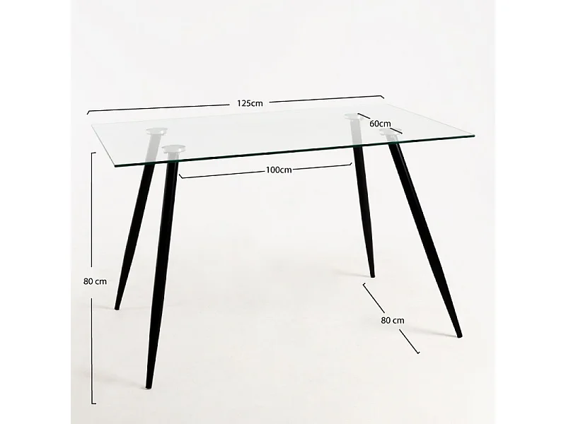 Table verre trempé et pieds métal noir Barrio 125cm