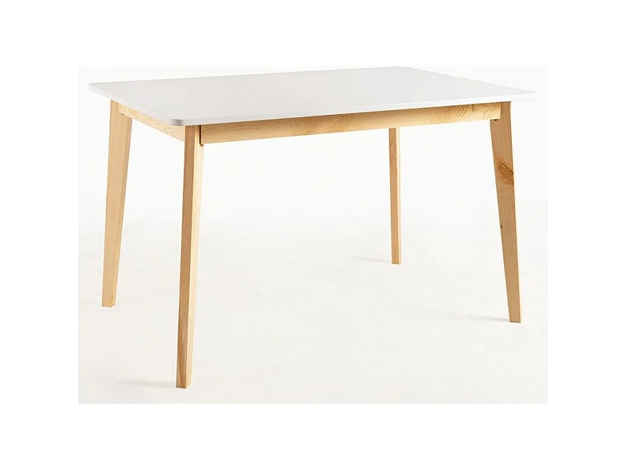 Table de cuisine scandinave blanc brillant et pieds bois clair Epuria 120cm