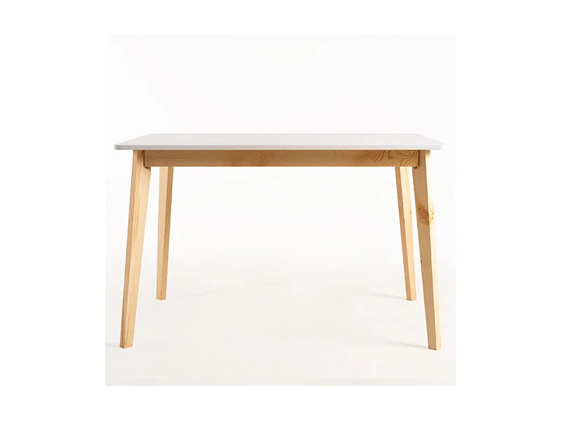 Table de cuisine scandinave blanc brillant et pieds bois clair Epuria 120cm