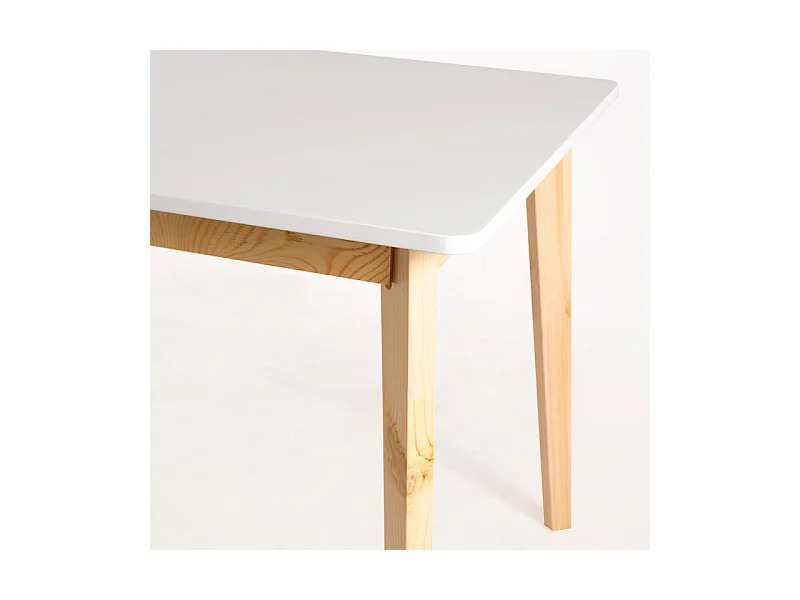 Table de cuisine scandinave blanc brillant et pieds bois clair Epuria 120cm