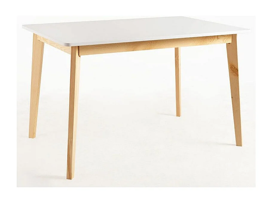 Table de cuisine scandinave blanc brillant et pieds bois clair Epuria 120cm