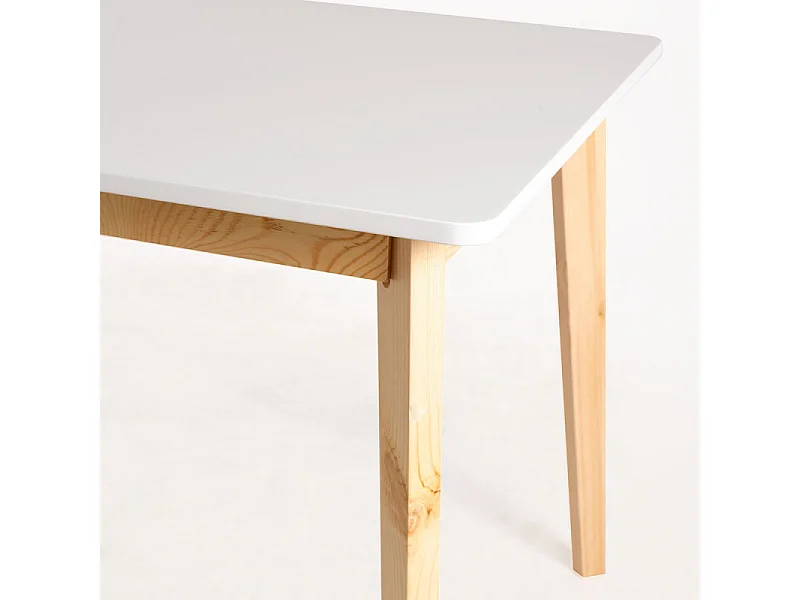 Table de cuisine scandinave blanc brillant et pieds bois clair Epuria 120cm