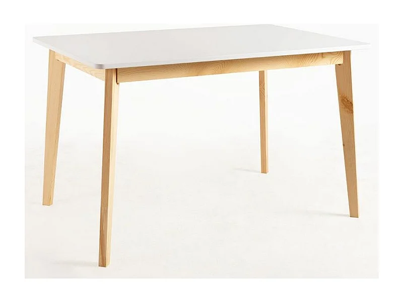 Table de cuisine scandinave blanc brillant et pieds bois clair Epuria 120cm