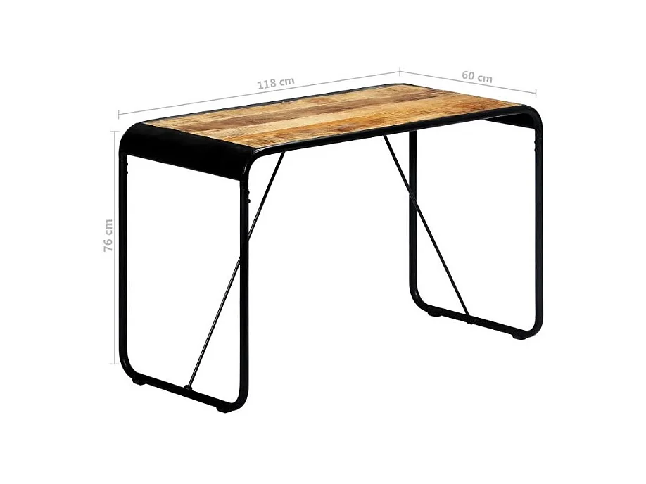 Table à manger rectangulaire manguier massif clair et métal noir Illico 118cm