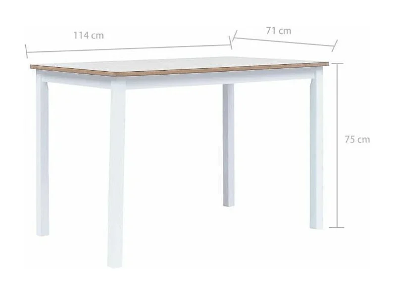Table à manger rectangulaire hévéa clair et blanc Nyca