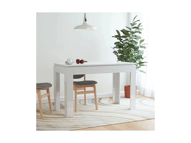 Table à manger rectangulaire bois blanc brillant Jonan 120cm