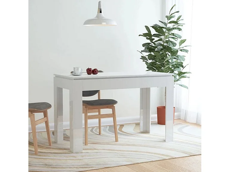 Table à manger rectangulaire bois blanc brillant Jonan 120cm