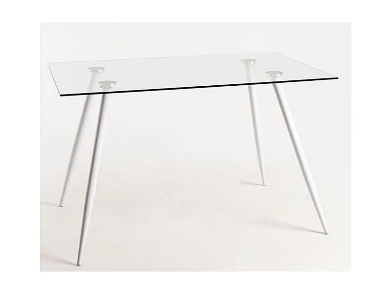 Table verre trempé et pieds métal blanc Barrio 125cm