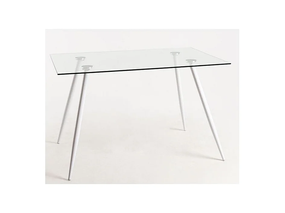 Table verre trempé et pieds métal blanc Barrio 125cm