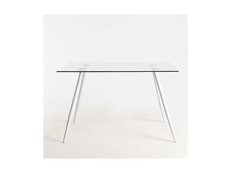 Table verre trempé et pieds métal blanc Barrio 125cm
