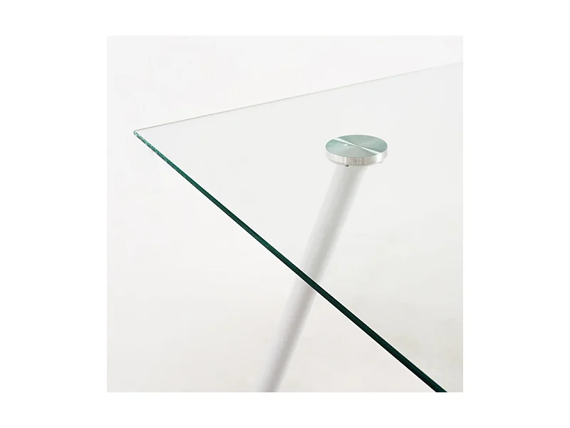 Table verre trempé et pieds métal blanc Barrio 125cm