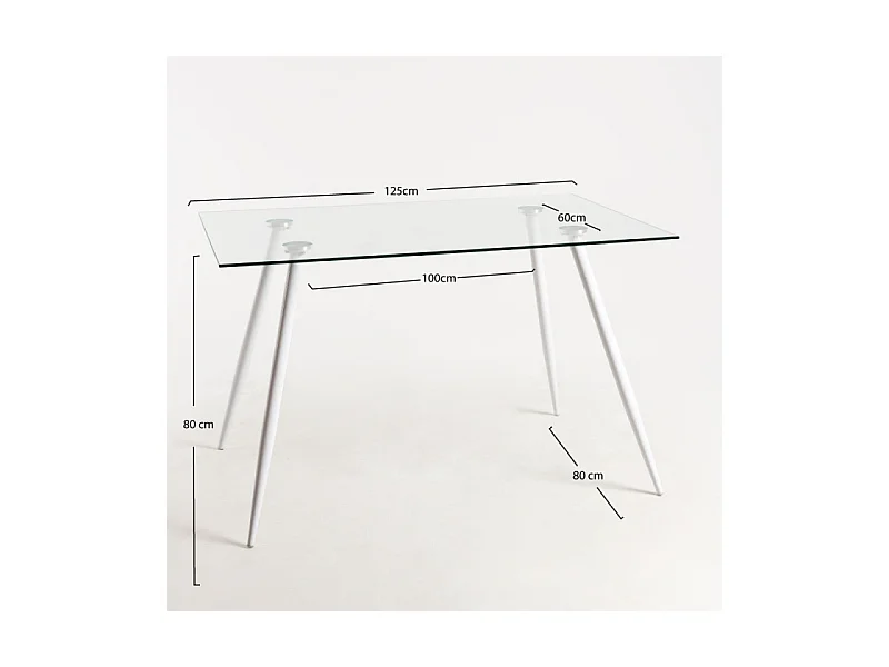 Table verre trempé et pieds métal blanc Barrio 125cm