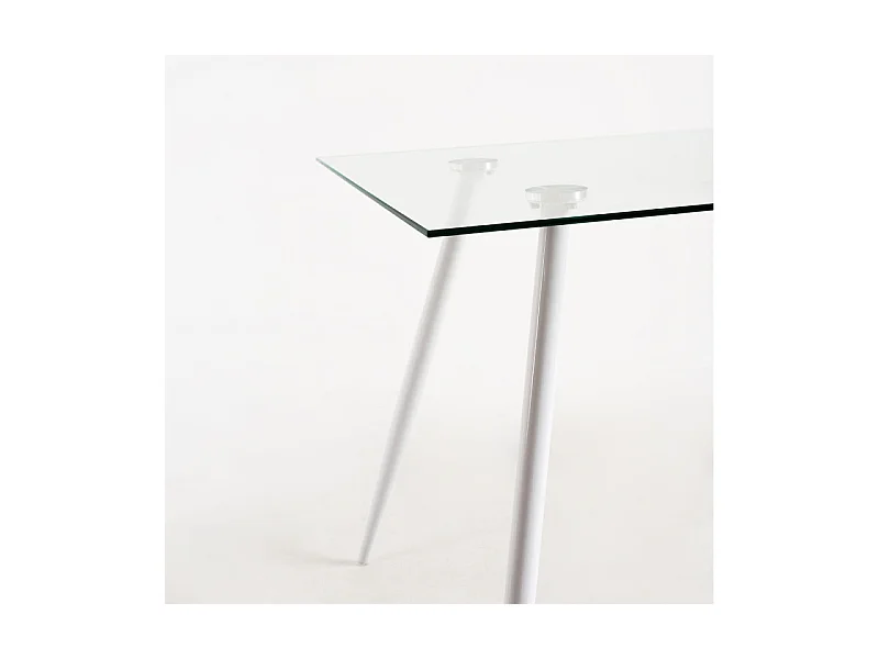 Table verre trempé et pieds métal blanc Barrio 125cm