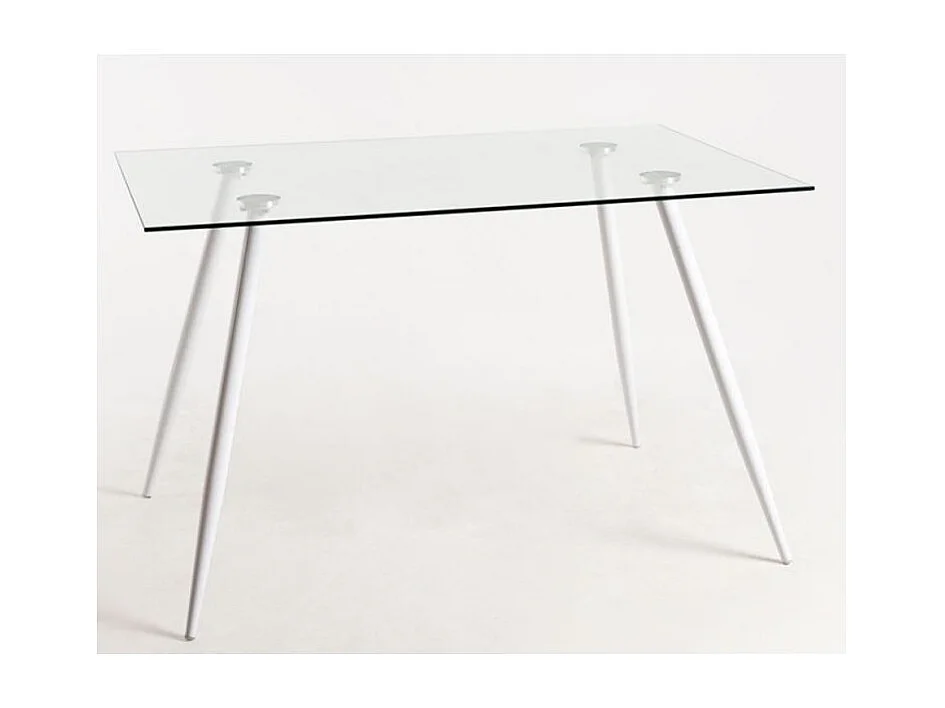 Table verre trempé et pieds métal blanc Barrio 125cm