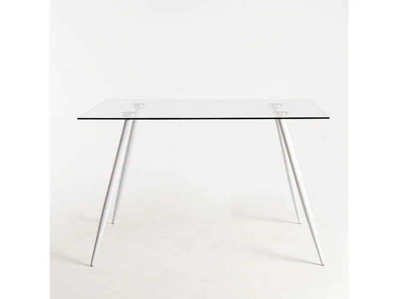 Table verre trempé et pieds métal blanc Barrio 125cm