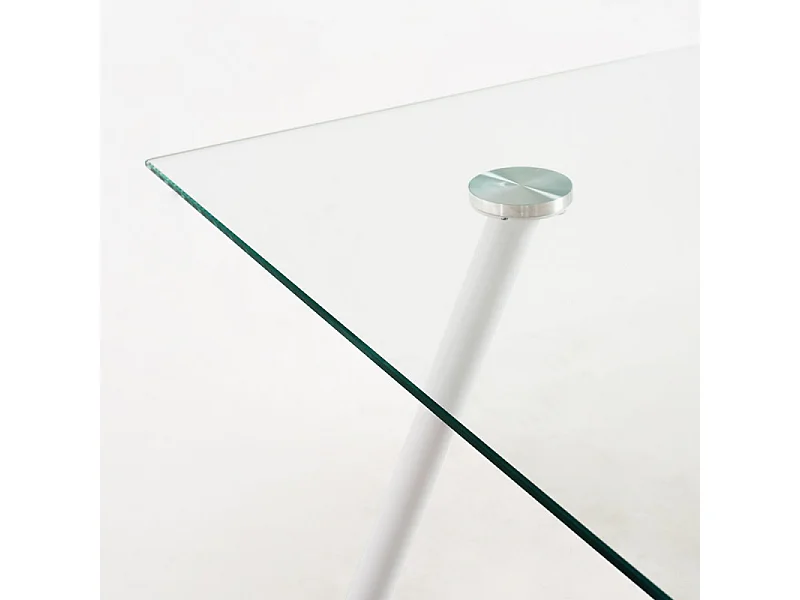 Table verre trempé et pieds métal blanc Barrio 125cm