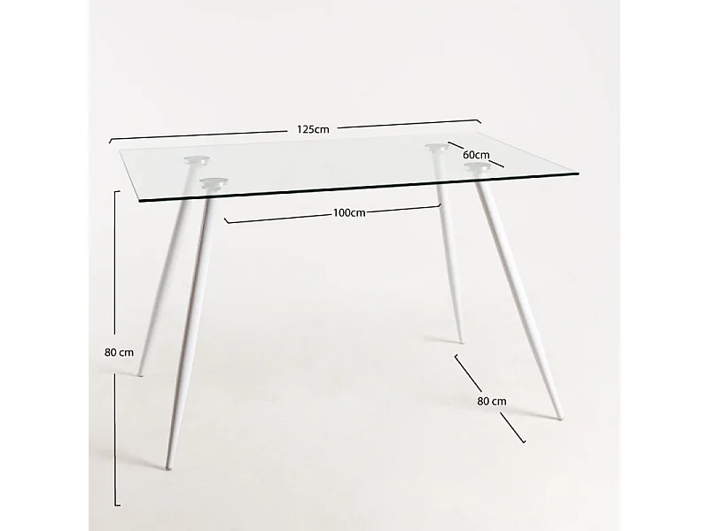 Table verre trempé et pieds métal blanc Barrio 125cm