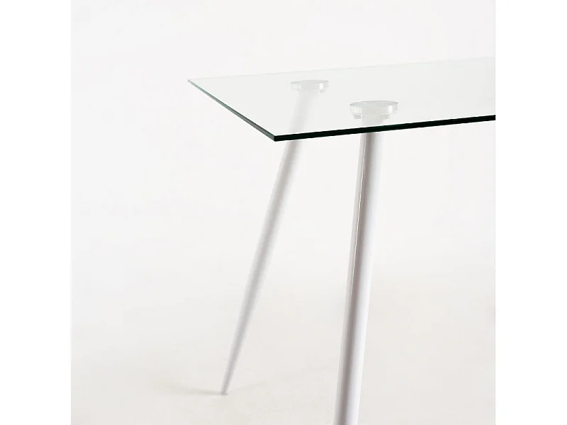 Table verre trempé et pieds métal blanc Barrio 125cm