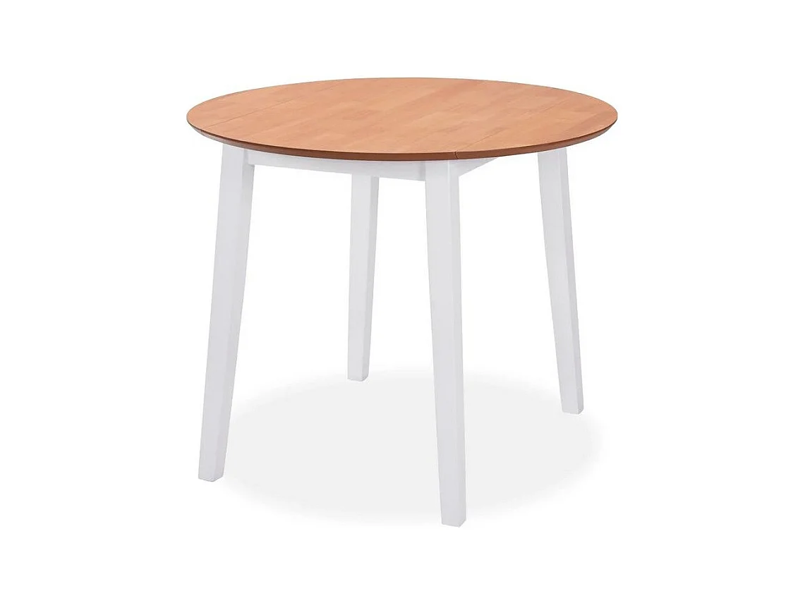 Table ronde bois clair et pieds hévéa massif blanc Verco D 90cm