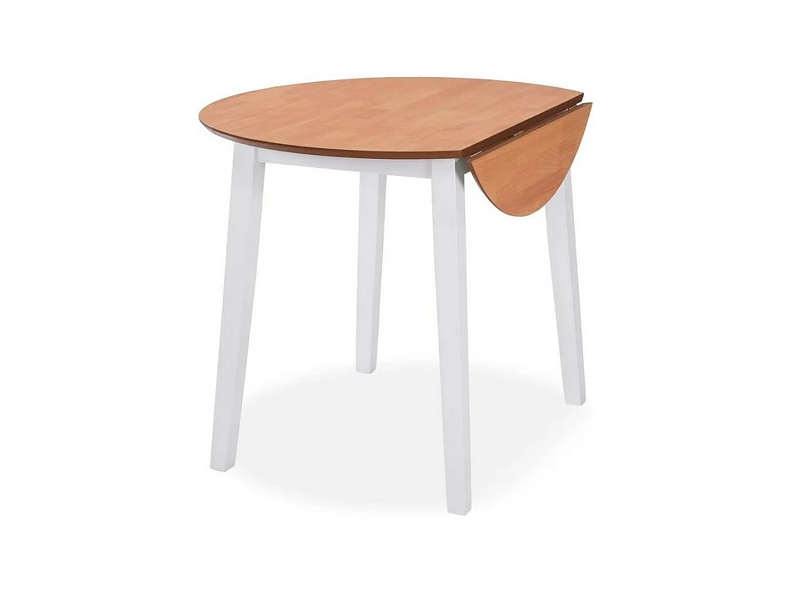 Table ronde bois clair et pieds hévéa massif blanc Verco D 90cm