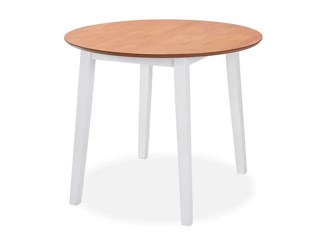Table ronde bois clair et pieds hévéa massif blanc Verco D 90cm