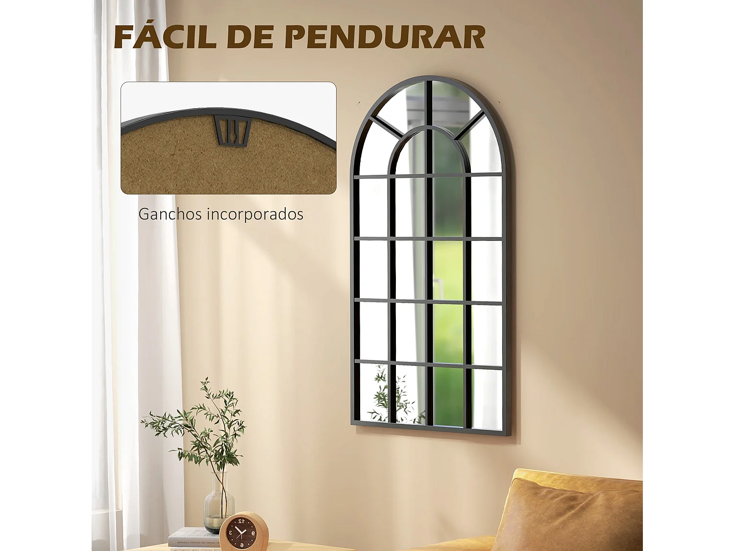 Espelho Decorativo Moderno 65x110 cm com Estrutura de Metal para Decoração de Interiores