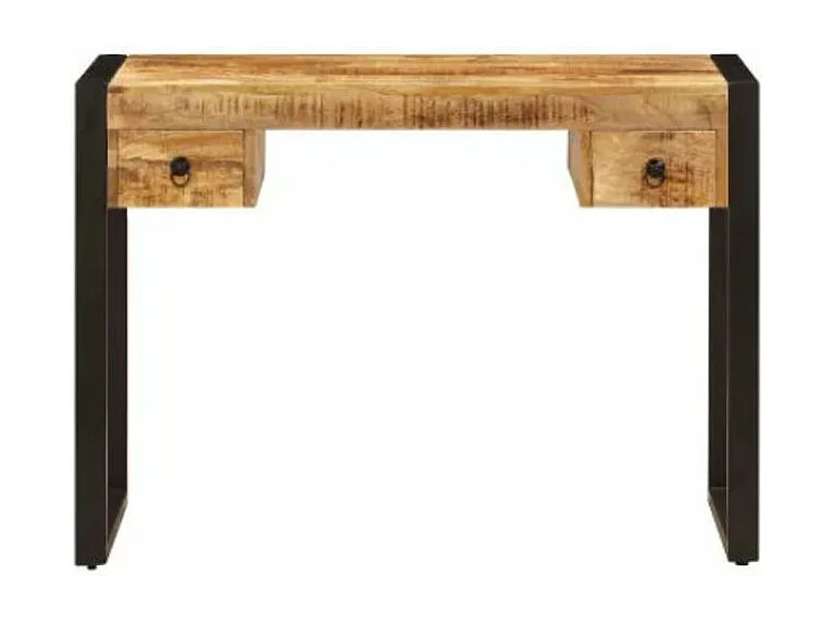 Bureau 2 tiroirs manguier massif clair et métal noir Stracco